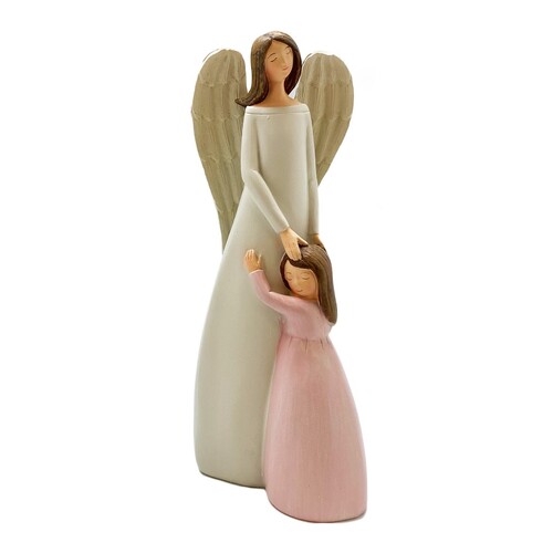 ANGEL STATUE WITH GIRL RESIN 21CM