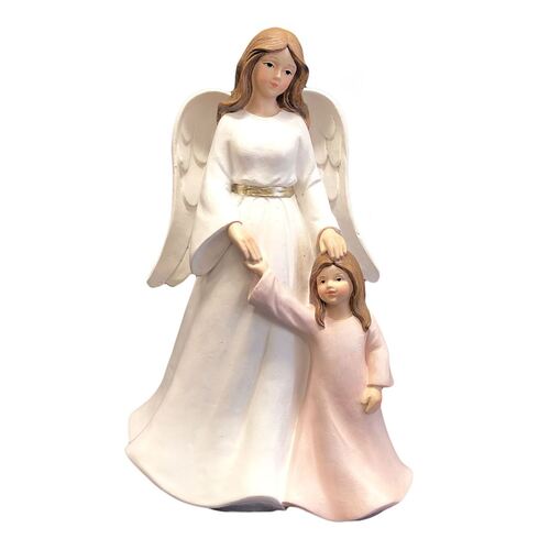 GUARDIAN ANGEL STATUE WITH GIRL RESIN