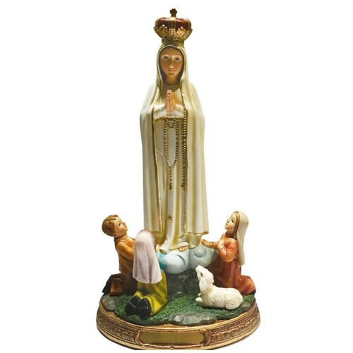 RESIN STATUE OUR LADY OF FATIMA WITH CHILDREN 14CM