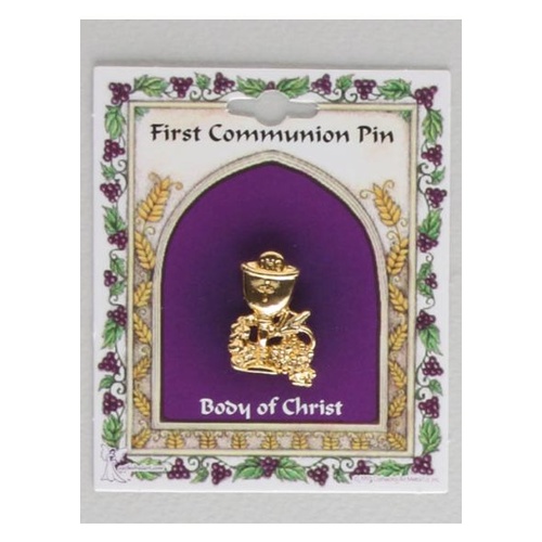 COMMUNION LAPEL PIN CHALICE/WHEAT/GRAPES GOLD 