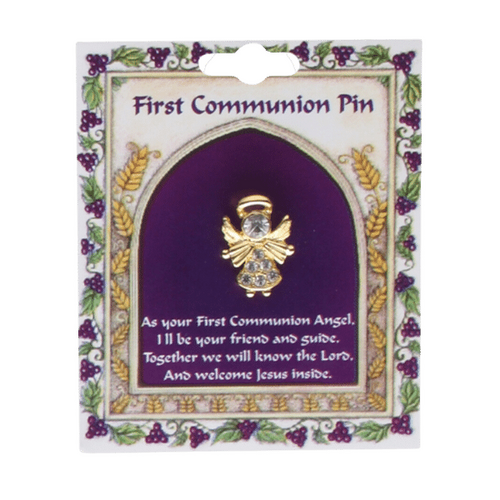 COMMUNION LAPEL PIN ANGEL WITH CRYSTALS 