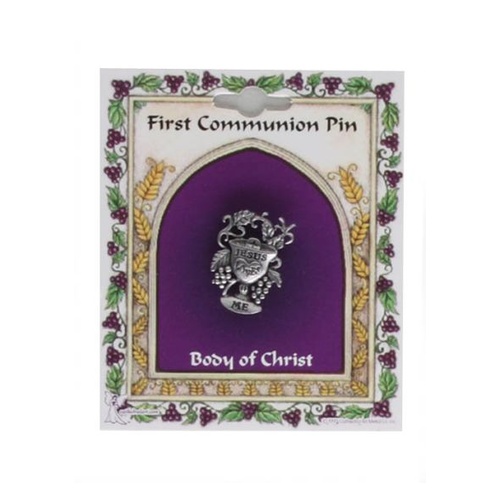 COMMUNION LAPEL PIN CHALICE AND GRAPES SILVER 
