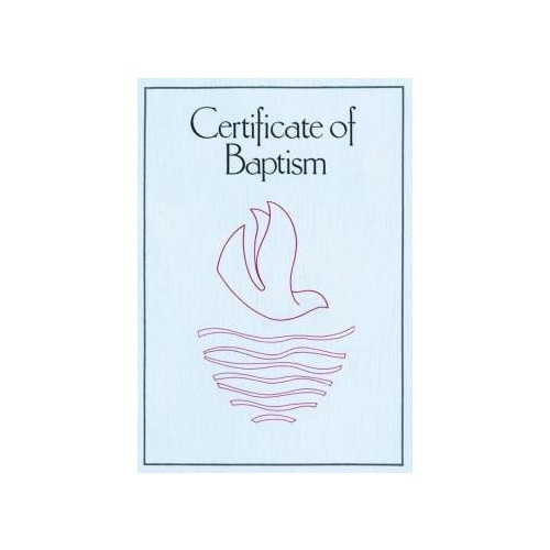 BAPTISM CERTIFICATE BI-FOLD WITH IMAGE A RED DOVE ABOVE WATER 