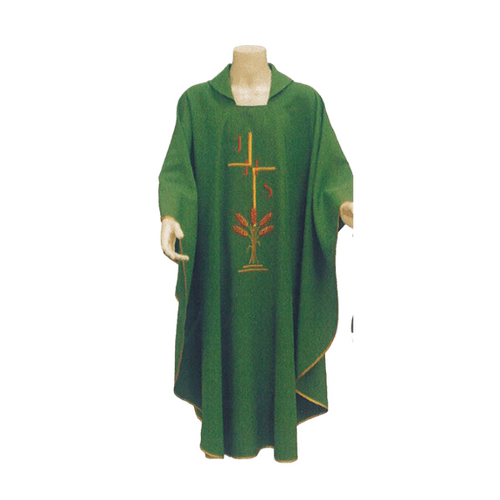 CHASUBLE AND STOLE CROSS / WHEAT IHS GREEN