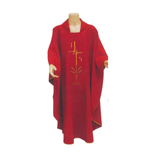CHASUBLE AND STOLE CROSS / WHEAT IHS RED