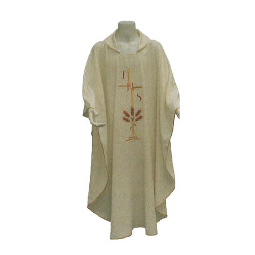 CHASUBLE AND STOLE CROSS / WHEAT IHS WHITE