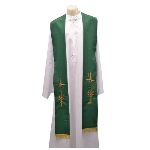 STOLE GREEN - WHEAT & CROSS             