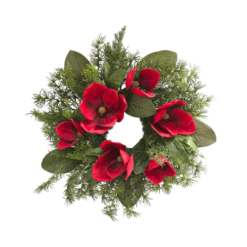 CHRISTMAS WREATH - RED MAGNOLIA 56CM